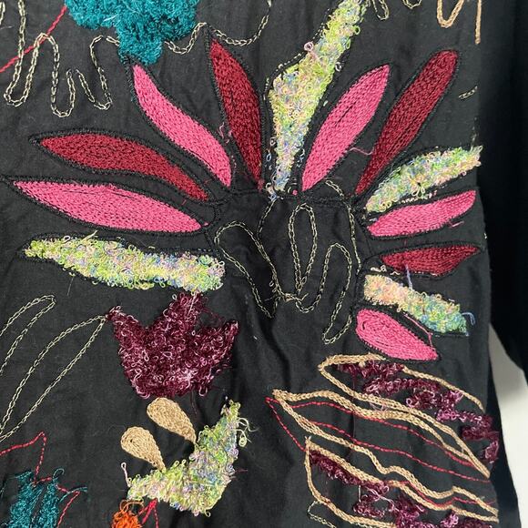 Ulla Popken Jacket Plus Size 32 34 Black Embroidered Colorful Artsy Novelty Boho - Picture 7 of 15